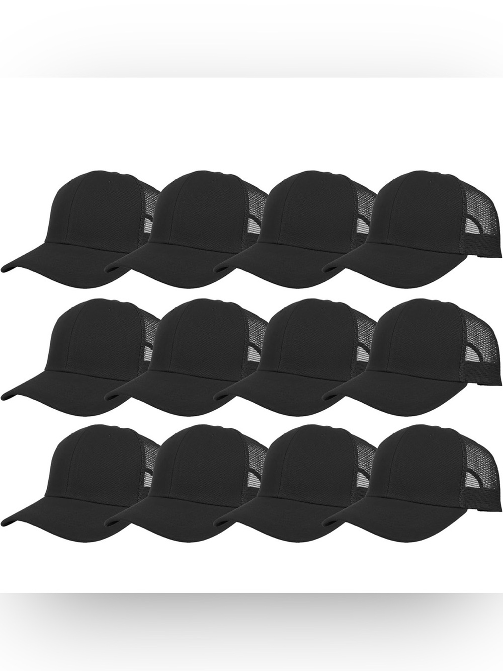 Elan Black Mesh Back Baseball Caps - Pack of 12